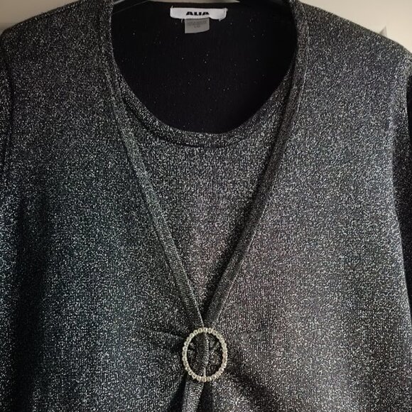L✨Vintage Alia Sweater Black Grey Sparkly Top Blouse Closure with a Rhinestone - Picture 5 of 9